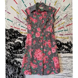 Vintage 70s Roses Floral Shirt Dress